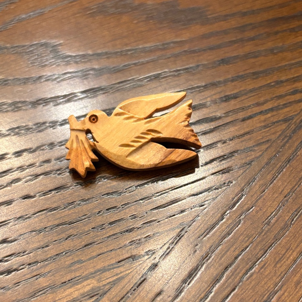 Handcrafted Olive Wood Leaf Brooch